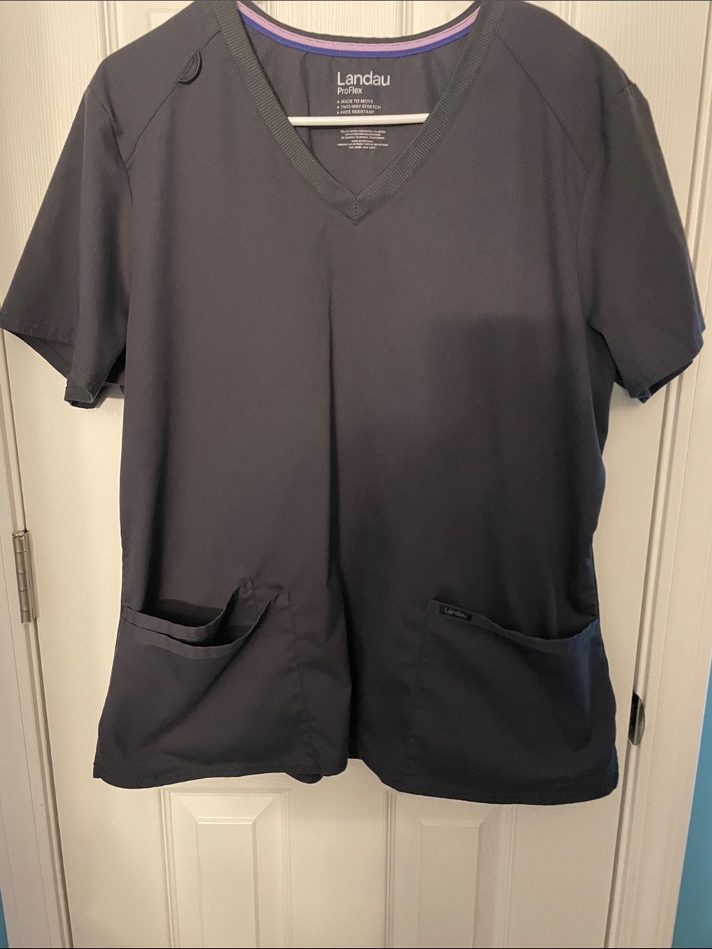 Landau Navy Short Sleeve V-Neck Scrub Top